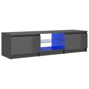 Szafka pod TV z LED, wysoki połysk, szara, 140x40x35,5 cm