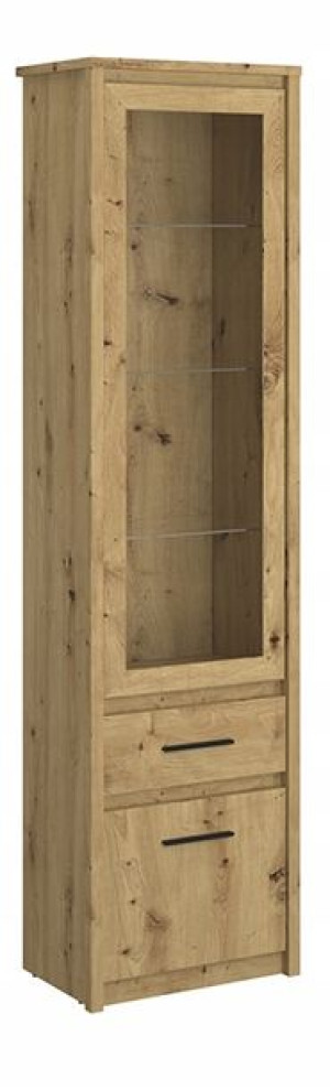 Witryna szklana z półkami loft dąb artisan LEORI