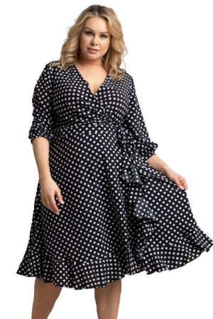 Sukienka IRIS kopert falbanki czarna grochy 46 PLUS SIZE