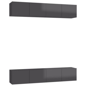 Szafki TV, 4 szt., wysoki połysk, szare, 80x30x30 cm, płyta