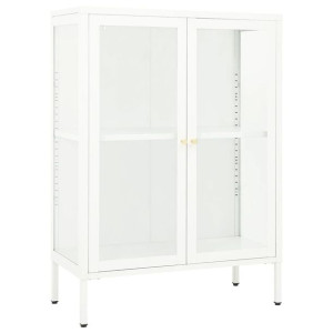Szafka boczna, biała, 75x35x105 cm, stal i szkło