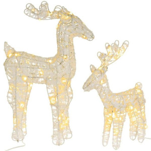 Zestaw błyszczących reniferów, 45 diod LED, z zegarem, na ba