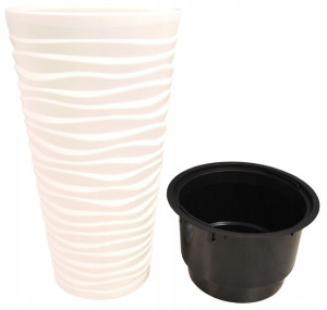 Doniczka Sand Slim Śr.30h52+wkład Efekt 3d Biała