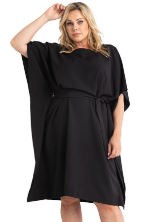 Sukienka ROLANDA oversize wiązana czarna 42 WYSZCZUPLAJĄCA
