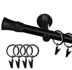 Karnisz Czarny Pojedynczy Ciche Kółka 19mm 240cm