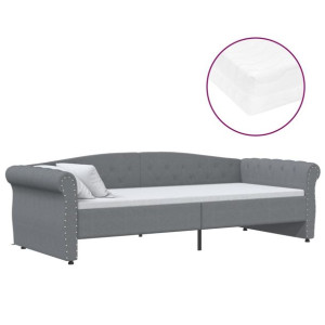 Łóżko dzienne z materacem i USB, jasnoszara tkanina, 90x200 cm