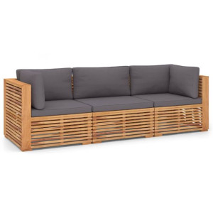 3-os. sofa ogrodowa z poduszkami, lite drewno tekowe