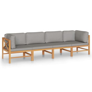 4-os. sofa ogrodowa z szarymi poduszkami, lite drewno tekowe