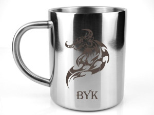 Kubek stalowy metalowy Grawer ZNAK ZODIAKU BYK