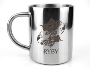 Kubek stalowy metalowy Grawer ZNAK ZODIAKU RYBY
