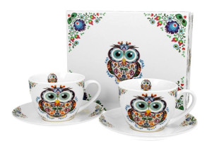 Filiżanki ze spodkami 280 ml komplet 2 szt. SOWA ETNO