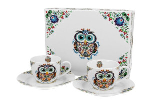 Filiżanki espresso ze spodkami 110 ml komplet 2 szt. SOWA ETNO