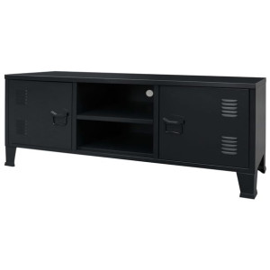 Metalowa szafka TV w industrialnym stylu, 120x35x48 cm, czarna