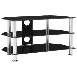 Szafka pod TV, czarna, 75x40x40 cm, hartowane szkło