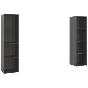 Szafki TV, 2 szt., szare, wysoki połysk, 142,5x35x36,5 cm