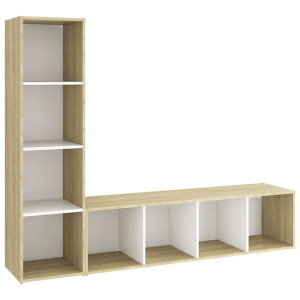 Szafki TV, 2 szt., biel i dąb sonoma, 142,5x35x36,5 cm, płyta