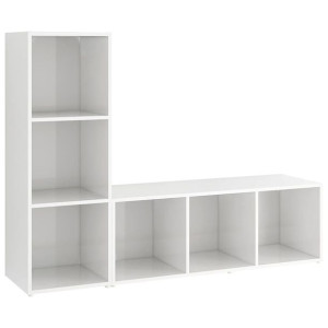 Szafki TV, 2 szt., białe na wysoki połysk, 107x35x37 cm, płyta