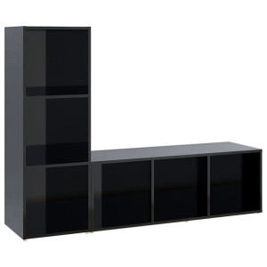 Szafki TV, 2 szt., czarne na wysoki połysk, 107x35x37 cm, płyta