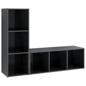 Szafki TV, 2 szt., szare na wysoki połysk, 107x35x37 cm, płyta