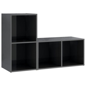 Szafki TV, 2 szt., szare, wysoki połysk, 72x35x36,5 cm, płyta