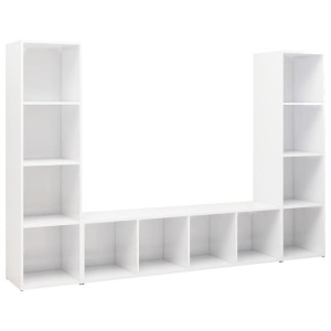 Szafki TV, 3 szt., białe, wysoki połysk, 142,5x35x36,5 cm