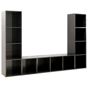 Szafki TV, 3 szt., szare, wysoki połysk, 142,5x35x36,5 cm