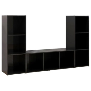 Szafki TV, 3 szt., czarne na wysoki połysk, 107x35x37 cm, płyta