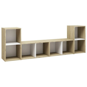 Szafki TV, 4 szt., biel i dąb sonoma, 72x35x36,5 cm, płyta
