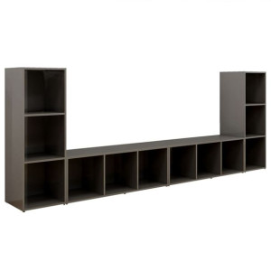 Szafki TV, 4 szt., szare na wysoki połysk, 107x35x37 cm, płyta
