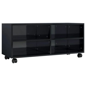 Szafka pod TV z kółkami, wysoki połysk, czarna, 90x35x35 cm