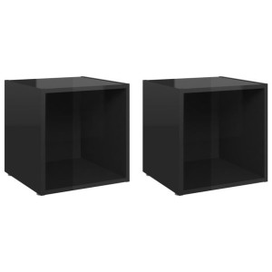 Szafki pod TV, 2 szt., wysoki połysk, czarne, 37x35x37 cm, płyta