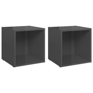 Szafki pod TV, 2 szt., wysoki połysk, szare, 37x35x37 cm, płyta