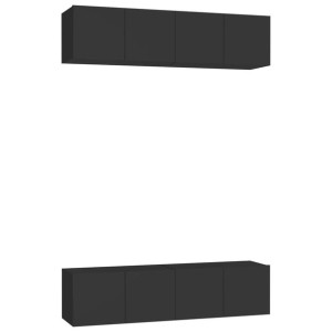 Szafki TV, 4 szt., czarne, 60x30x30 cm, płyta wiórowa