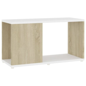 Szafka pod TV, biel i dąb sonoma, 60x24x32 cm, płyta wiórowa