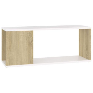 Szafka pod TV, biel i dąb sonoma, 80x24x32 cm, płyta wiórowa
