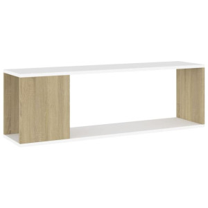 Szafka pod TV, biel i dąb sonoma, 100x24x32 cm, płyta wiórowa