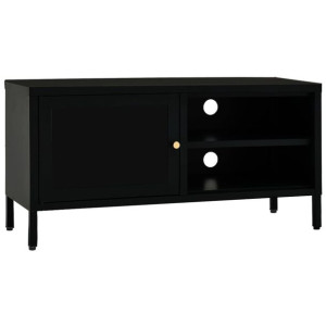 Szafka pod telewizor, czarna, 90x30x44 cm, stal i szkło