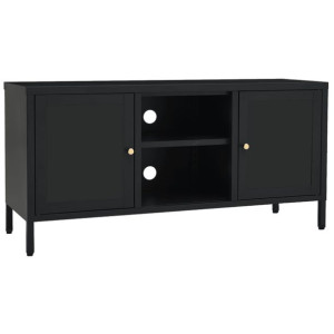 Szafka pod telewizor, czarna, 105x35x52 cm, stal i szkło