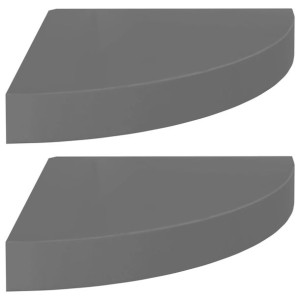 Narożne półki ścienne, 2 szt., połysk, szare, 25x25x3,8 cm, MDF
