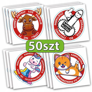 NAKLEJKI KARNY kutas, łoś, kot jednorożec - 50 SZT