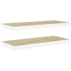 Półki ścienne, 2 szt., dębowo-białe, 80x23,5x3,8 cm, MDF