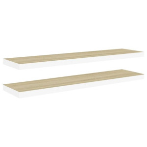 Półki ścienne, 2 szt., dębowo-białe, 100x23,5x3,8 cm, MDF
