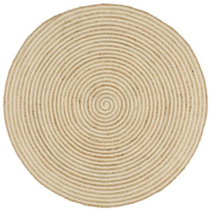 Dywanik ręcznie wykonany z juty, spiralny wzór, biały, 150 cm
