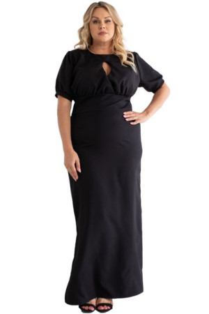 Sukienka ARATA długa, dekold z łezką czarna 56 PLUS SIZE