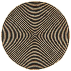 Dywanik ręcznie wykonany z juty, spiralny wzór, czarny, 90 cm