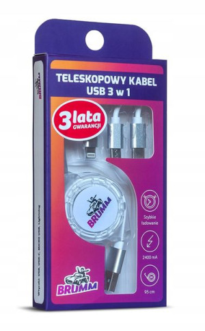 Brumm Teleskopowy Kabel Usb 3w1 Z 3 Wtyczkami