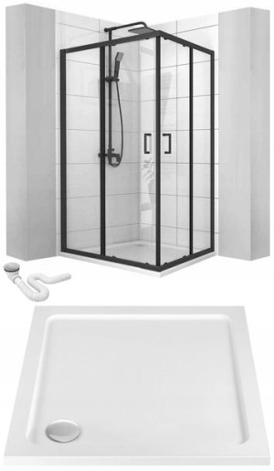 Kabina Vito Czarna 80x80 + Brodzik Biały