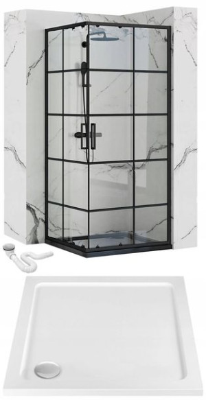 Kabina Concept Czarna 80x80 + Brodzik Biały Rea