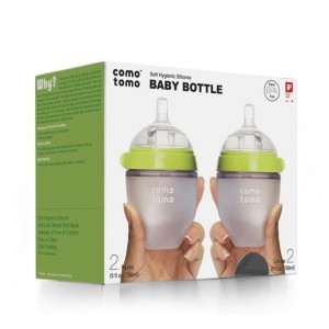 Comotomo - 2 Antykolkowe Butelki Silikonowe Mom's Breast 150 Ml Green Newbo