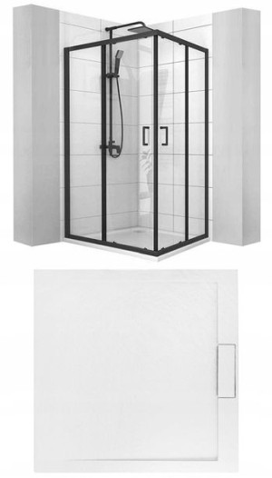Kabina Vito Czarna 90x90 + Brodzik Biały Kamień
